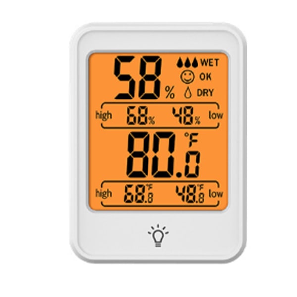 Termometer Hygrometer Inomhus Digital Temperatur Fuktighet Monitor Mätare med Bakgrundsbelysning för Växthus Vit