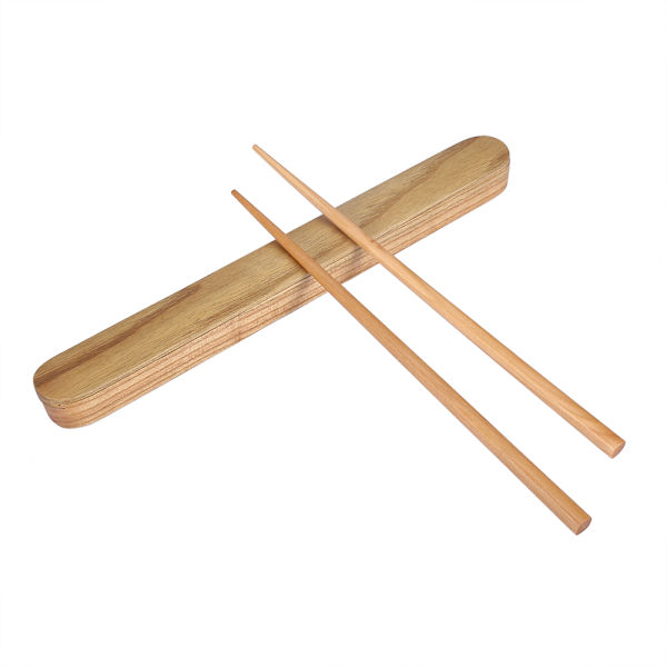 Bærbare træspisepinde Træk spisepinde ud Chopsticks Box Case Bestik Service Lys træfarve