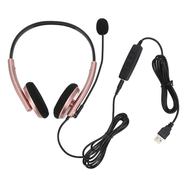Call Center Headset Multifunksjonell Stilig Støyreduserende HD Samtale Hørselvern Telefon Headset Rose Gull USB
