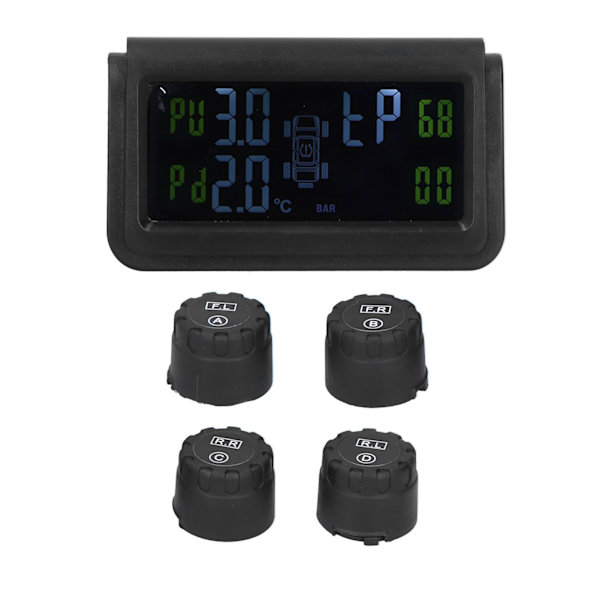 Solcellsdrivet däcktrycksövervakningssystem Display Ljudvarning TPMS med 4 sensorer