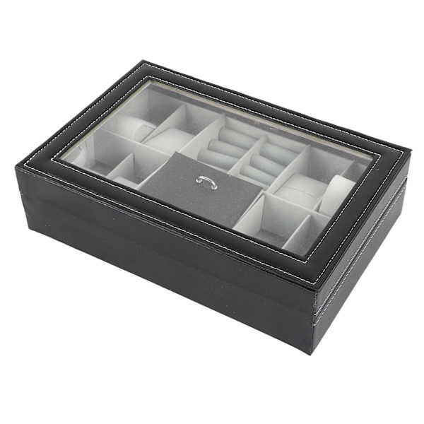 Kellon watch 8 paikka watch case, 2 lokero rengas Lukittava PU-nahkainen watch säilytyslaatikko, jossa lasikansi