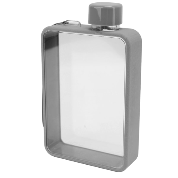 Flat Vannflaske Plast Lekkasjesikker Transparent Firkant Bærbar A5 Papir Vannflaske 380ml Grå