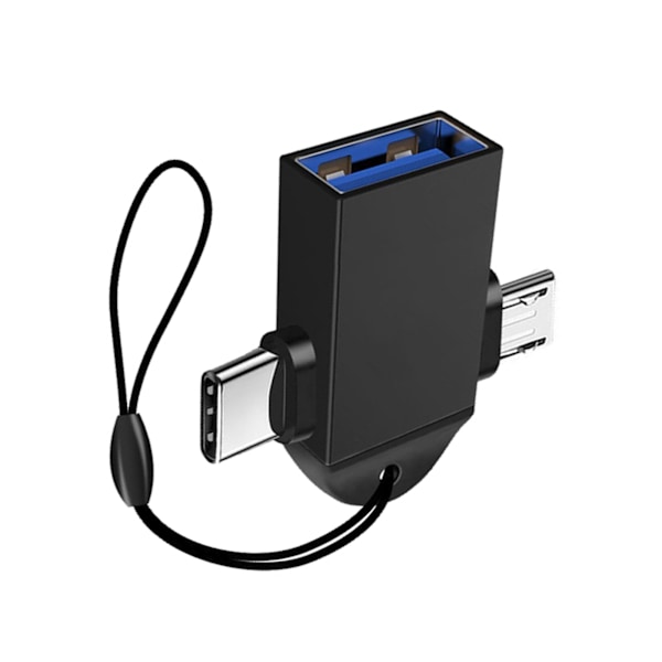 OTG-sovitin 3-in-1, tyyppi C - USB 3.0 -naaras, alumiiniseos, yleiskäyttöinen Androidille, musta, avainnauhalla