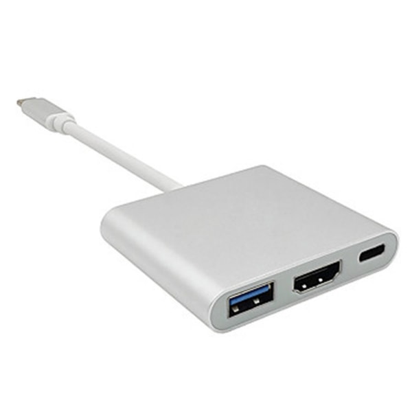 Typ C till USB -hubb multifunktionell 3 i 1 5Gbps hastighet Bärbar typ C dockningsstation för hemmakontor Silver