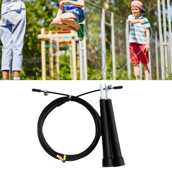 Springtov til børn, voksne, mænd og kvinder - Justerbar hastighedsspringtov i ståltråd til træning og fitness - Sort