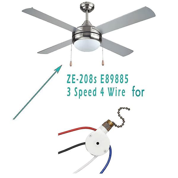 1 pc Ceiling Fan Switch ZingEar ZE-208S E89885 3 Speed 4-Wire Fan Switch Pull Chain, Fan Lamp Bronze