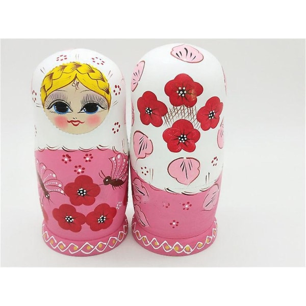 7-kerroksinen blondi tyttö puinen matryoshka pesivä set taaperoille - vaaleanpunainen Babushka Dolls -lahja lapsille