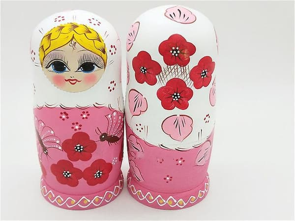 7-lagers Blond Flicka Trä Matryoshka Docka Nesting Leksaksset för Småbarn - Rosa Babushka Dockor Present till Barn