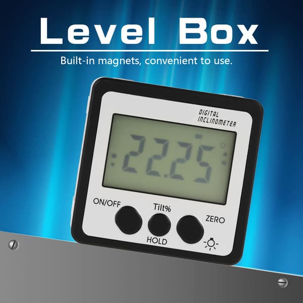 Digital magnetisk inklinometer vinkelmåler gradskive 4 x 90° (sølv)