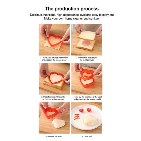 Hjerteformet sandwichkutter og forsegler brøddecruster pannekakemaker DIY-kuttere Bento Box Sandwich Decruster Pressform for barn