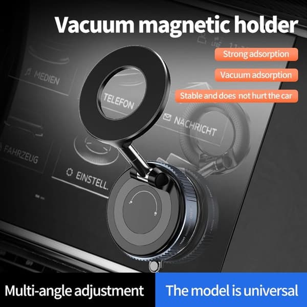 Universal magnetisk bilholder med ekstra stærk sugekop, 360° rotation og justering til iPhone/Android, MagSafe-kompatibel, sort
