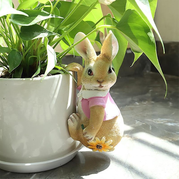 1 stk. Mini Havefigur i Resin, Sød Kaninform Indendørs og Udendørs Dekoration, Kunstnerisk Dekoration til Gård, Hjem, Have (Pink)