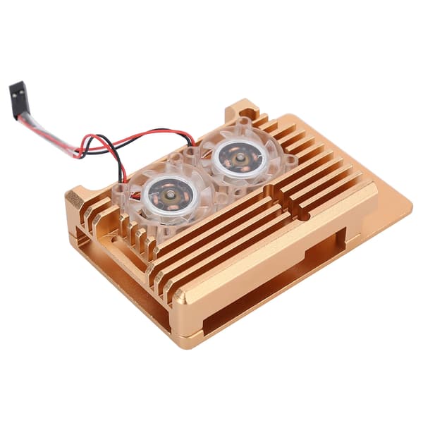Kølekasse i aluminiumslegering med varmeafledning og blæser til Raspberry Pi 4 B Model Guld