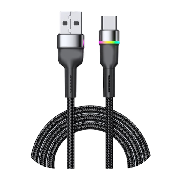 Hurtiglading Kabel Aluminiumlegering USB C Ladning Datakabel Til Telefon 3A Fargerikt Lys Svart