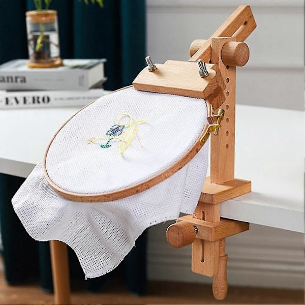 Broderiramhållare i trä 360 graders rotation justerbart skrivbordsstativ korsställ, med Broderide Zekai