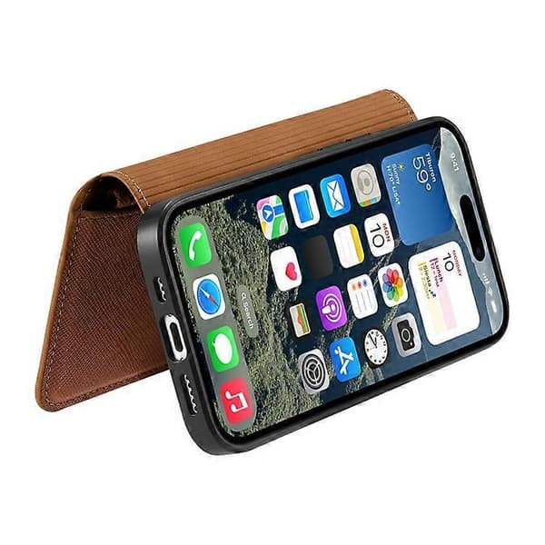 CASENEO Compatible with iPhone 16 Cross-Grain Leather Case Detachable Magnetic Phone Case Brown