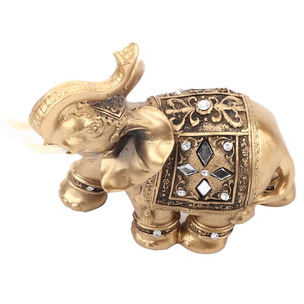 Gylden elegant statuefigur med opadvendt snabel, samleobjekt, boligindretning (14*15cm)