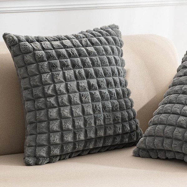 Kuddfodral Grå Mjuk Konstpäls 45 x 45cm Kvadratisk Fluffig Pläd Soffa Kuddfodral Söt Mode Dekorativ för Hem Sovrum Vardagsrum Säng med Stängning