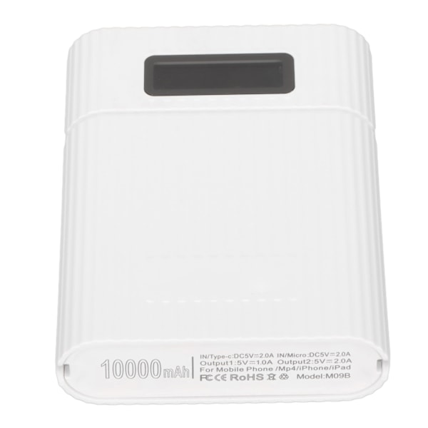 M09B 4x18650 Batterilagringsbox Micro Typ C Ingångsport Bärbar DIY Power Bank Kit Vit