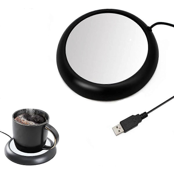 USB Kopvarmer til Skrivebord - Nem at Bruge - USB Drikkevare Kopvarmer til Kontor/Hjemmebrug (7.5cm, Sort)