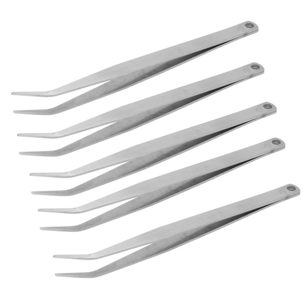 5 stk buede sytweezer i rustfritt stål med fin spiss, glatte overflater, lette symaskintilbehør