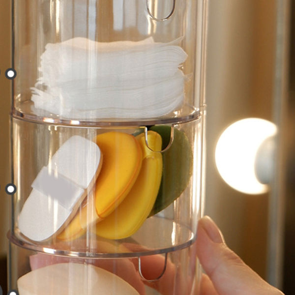 Multi Layer Pudder Puff Organizer Åndbar Støvsikker Øreringe Hvid Roterbar Beholder til Hjem 4 Lag
