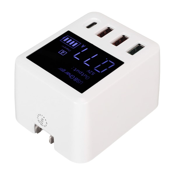 USB-vegglader 4-porters QC3.0 PD20W LCD-skjerm Hurtiglading USB C Reiselader 100-240V EU-plugg