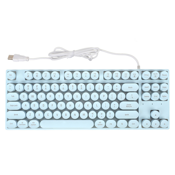 Gaming Keyboard USB Rund 87 nøkler Fargerikt Bakgrunnsbelyst Ergonomisk Mekanisk Touch Kablet tastatur for stasjonær bærbar PC Blå
