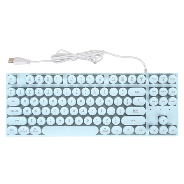 Gaming Keyboard USB Rundt 87 taster Farverigt Baggrundsbelyst Ergonomisk Mekanisk Touch Wired Keyboard til Desktop Laptop PC Blå