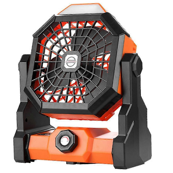 Ladattava retkeilytuuletin LED-lyhdyllä ja ripustuskoukulla, oranssi