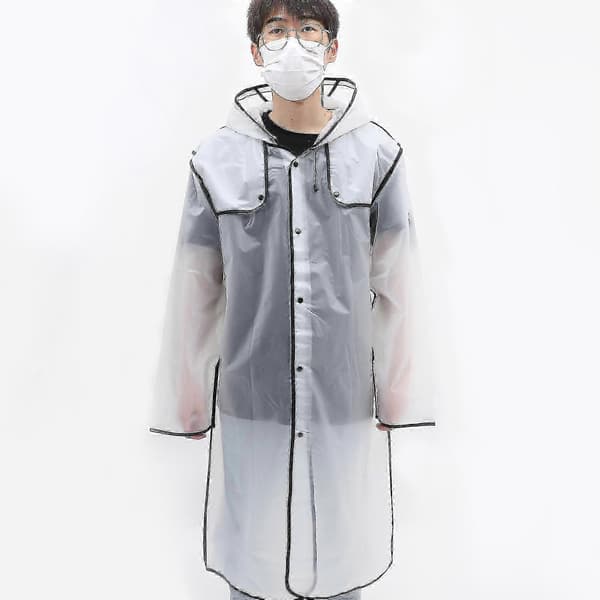 Mode Transparent Regnfrakke Dejlige Piger Hætte Regnfrakke Mellemlang Letvægts Regntøj Sort Slicker (Sort, Størrelse XL) XL