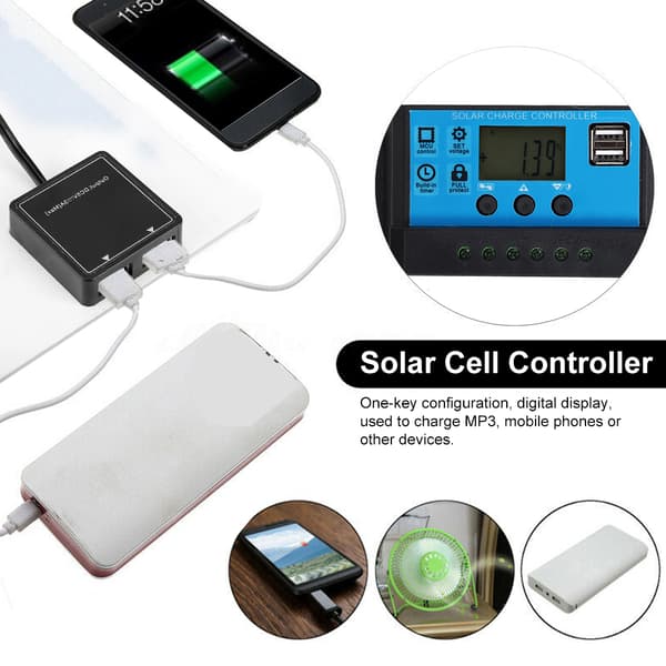 Vanntett USB solcellepanel med 10A solcelleregulator Utendørs lading for bil, yachtbatteri, båt