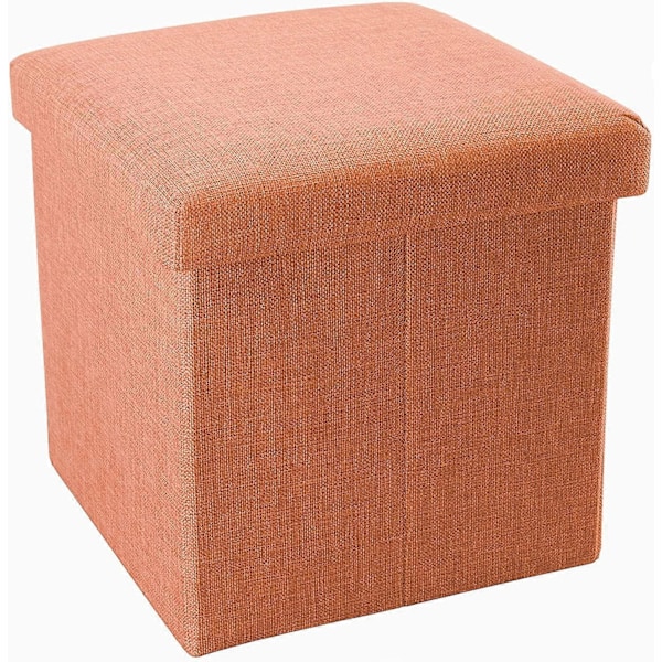 Foldbar Puf 30x30x30 cm i Mandarin Orange - Dekorativ Opbevaringsboks i Linned-look Stof for at Spare Plads - Skammel Bænk Sæde