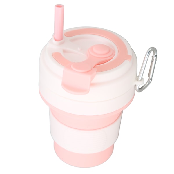 Vikbar kaffekopp Silikon Rosa 350 ml Bärbar Bra tätningsprestanda med sugrör Vikbar kaffemugg för resor