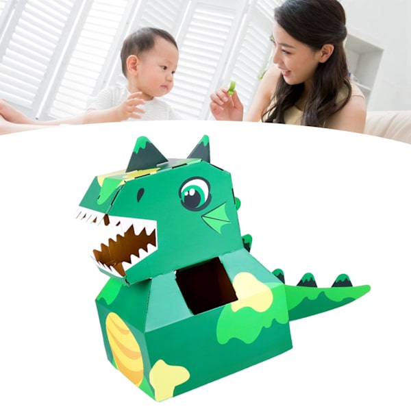 Paper Dinosaur Head Costumes Toy DIY Wearable Interactive Cardboard Dinosaur Head Costumes for Children Emerald Green