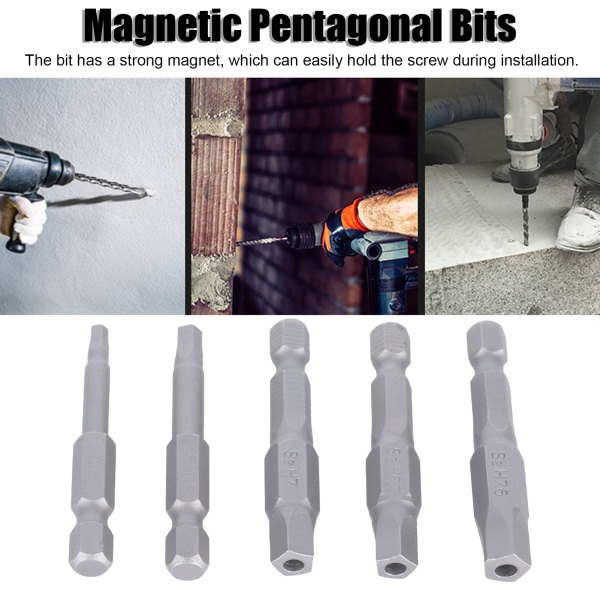Magnetic Pentagonal Bits Set - 5 st för skruvmejselborr