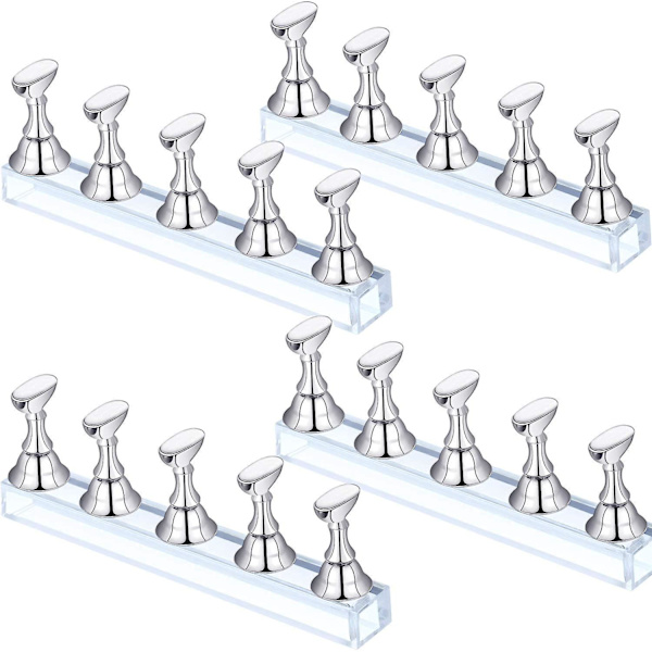 Akryl negle display stand - Magnetisk negleøvelsesstand til falske negle manicure værktøj (sølv) - Sæt med 4