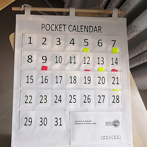 Nummereret kalender lommediagram bomuld og lærred morgen check klasseværelse lommediagram kalender væg hængende arrangør lille 48 lommer