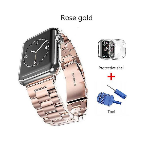 Stainless Steel Strap for Apple Watch - Suitable for 40mm/44mm/38mm/42mm - Sport Metal Watchband for iWatch 5/4/3/2/1 44mm Rose Gold with Tool