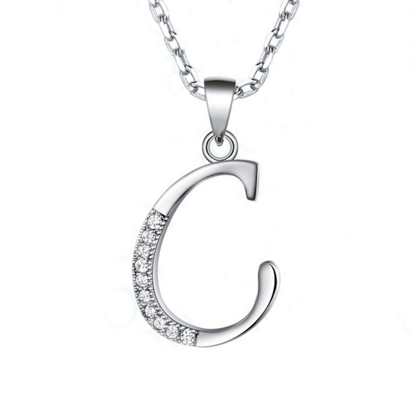 925 Sterling Silver C-hänge med glänsande strass för smyckestillverkning, initialhänge C för halsband och armband