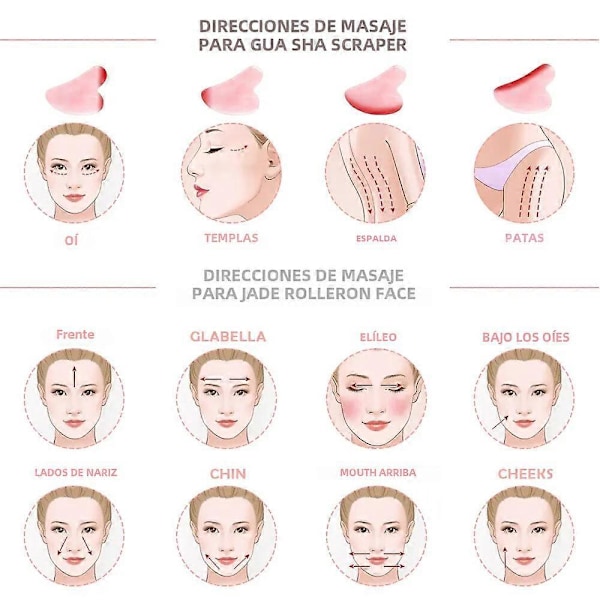 Rose Quartz Gua Sha Roller Dobbelthodet Ansiktsmassasje for Hudpleie Kropps- og Ansiktsmassasjeverktøy hvit