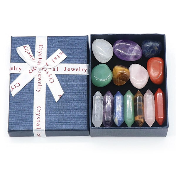 14 st Premium Crystals Kit 7 Chakra Set Hexagonal Kolumn Oregelbunden Yogasten Andlig massagesten Labradorite