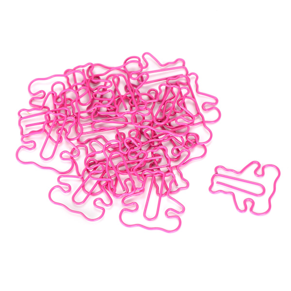 20 stk. Mini plastbelagte trådklips i bjørneform, bogmærkeklips, filholder, notesblokholder, rosenrød