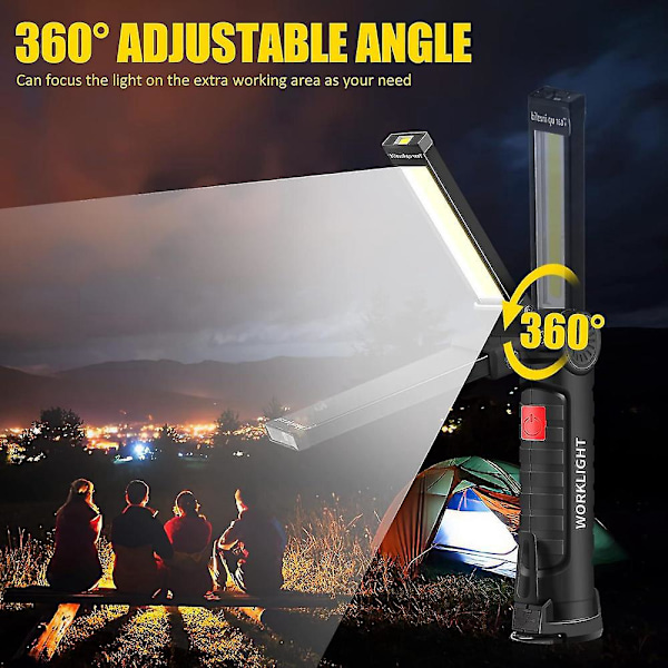 USB Genopladelig Lommelygte LED Arbejdslampe Bærbar Magnetisk Hængekrog Til Udendørs Camping Reparationslampe (2 stk. Små)