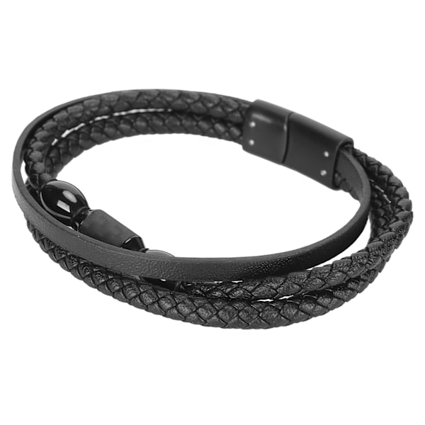 Enkel flätat armband i flera lager för män, PU-läder, modernt armband, smyckesaccessoar