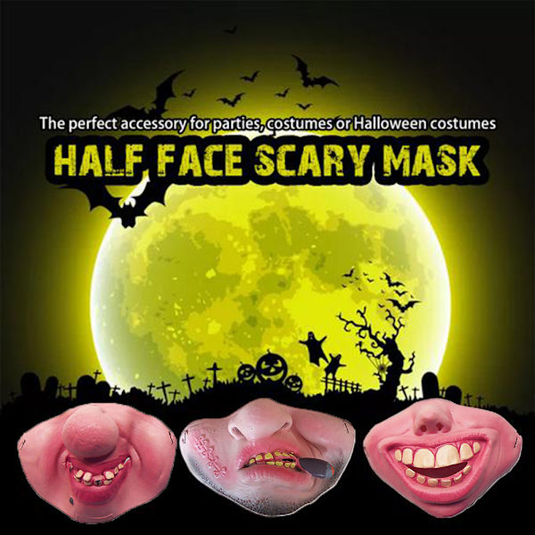 Rolig festmask för vuxna Latex Clown Cosplay Halvt ansikte Hemsk Skrämmande mask Maskerad Halloweenfest Karneval Födelsedagspresent