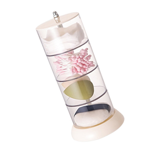 Multi Layer Pudder Puff Organizer Åndbar Støvsikker Øreringe Hvid Roterbar Beholder til Hjem 4 Lag