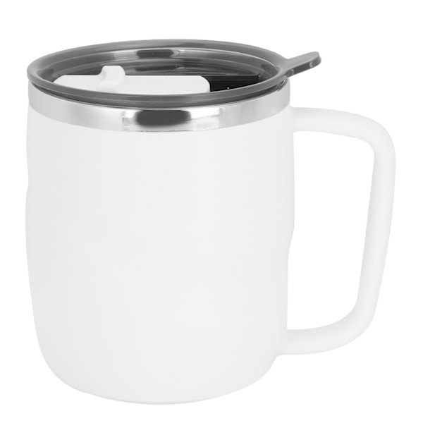 400 ml kaffekrus i rustfrit stål, anti-skoldningsvandkop med låg til hjemmet, kontor, vidunderlig gave (hvid)