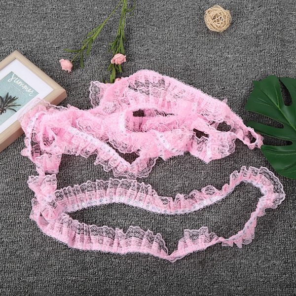 5 meter flerfärgad 45 mm prickar plisserad trim mesh spetsband sy paljetter broderad DIY hantverk (rosa)