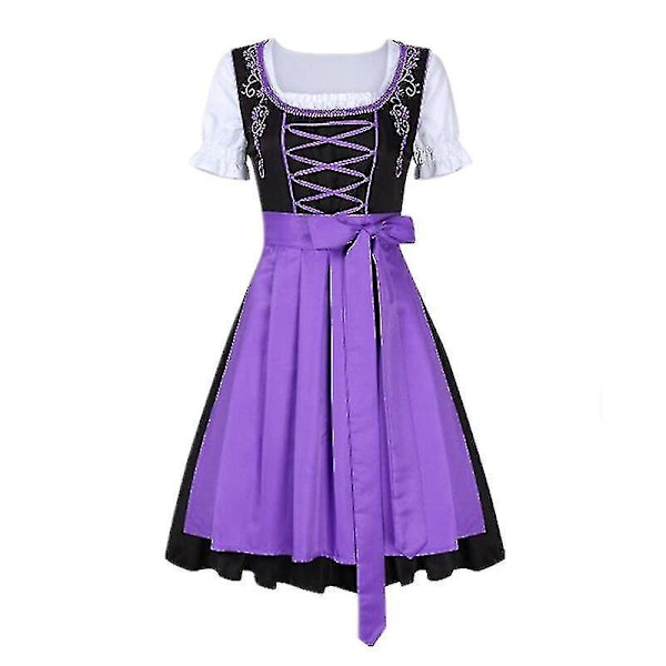 Baijerilainen Oktoberfest Dirndl -mekko yläosalla ja esiliinalla - XXL Violetti